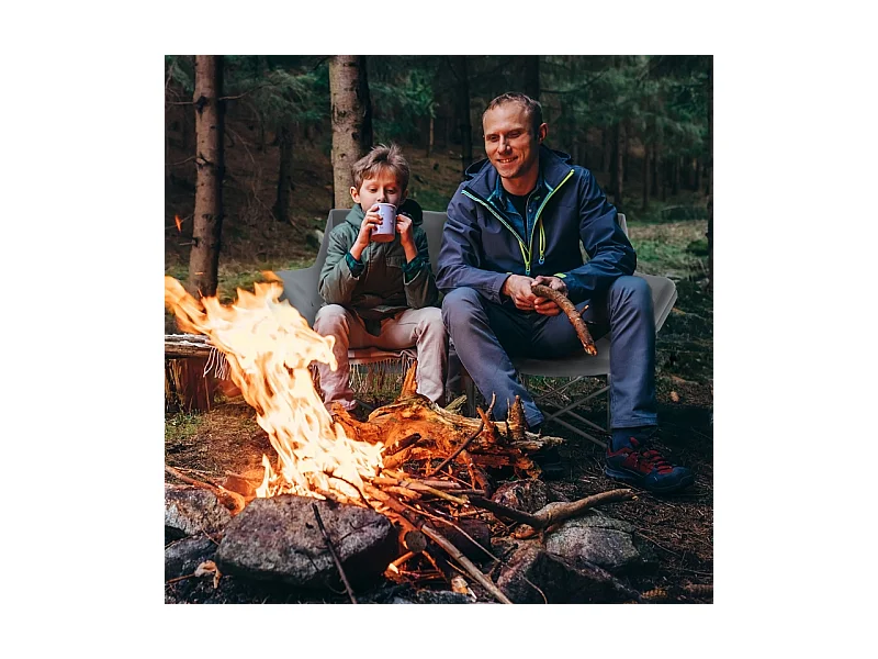 Silla plegable de 2 plazas con reposabrazos y bolsillos laterales, de metal y tela Oxford 600D, color gris, para jardín y camping (120x57x95cm)