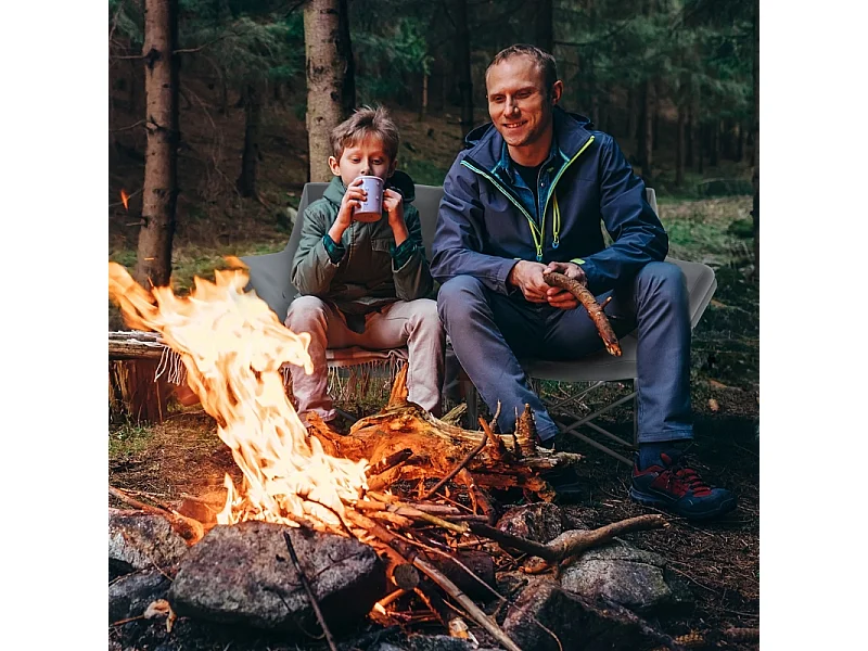 Sedia pieghevole a 2 posti con braccioli e tasche laterali, in metallo e tessuto Oxford 600D, grigia, per giardino e campeggio (120x57x95cm)