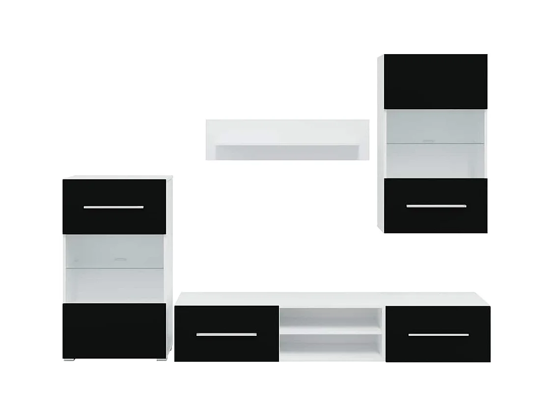 Mueble de TV de pared de 5 piezas con iluminación LED Negro