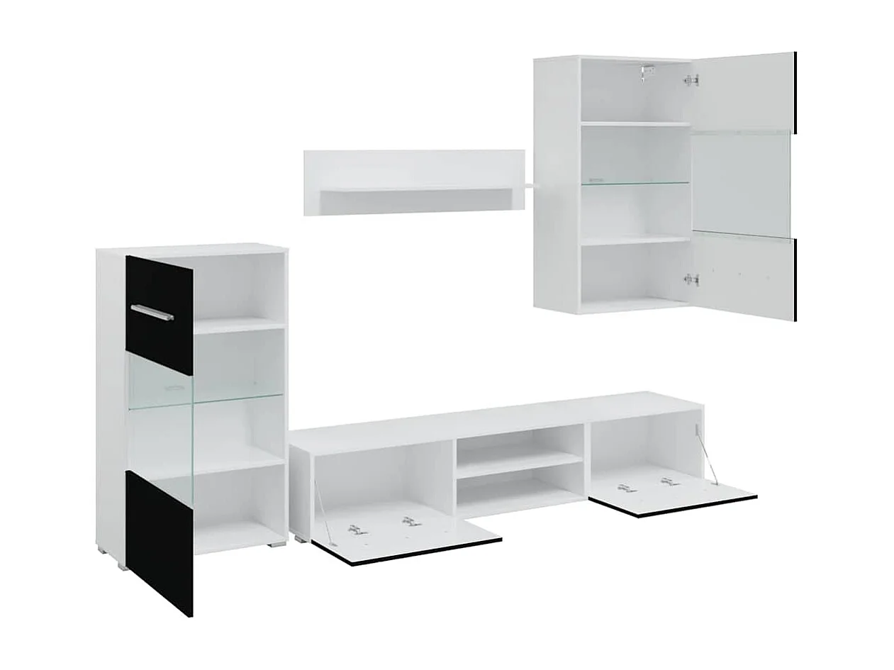 Mueble de TV de pared de 5 piezas con iluminación LED Negro