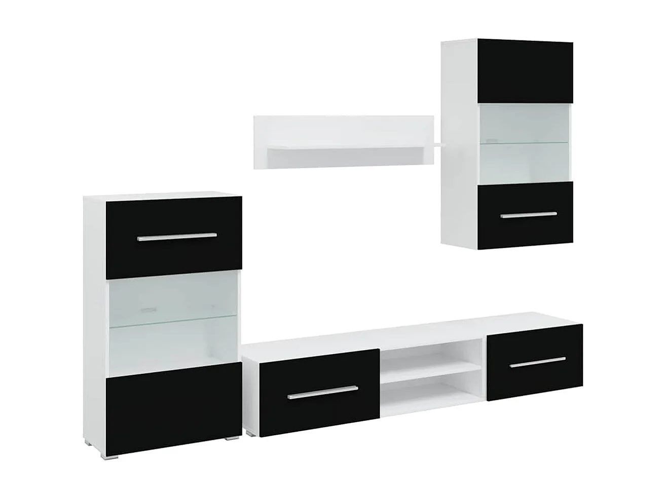 Mobile TV da parete 5 pezzi con illuminazione LED Nero