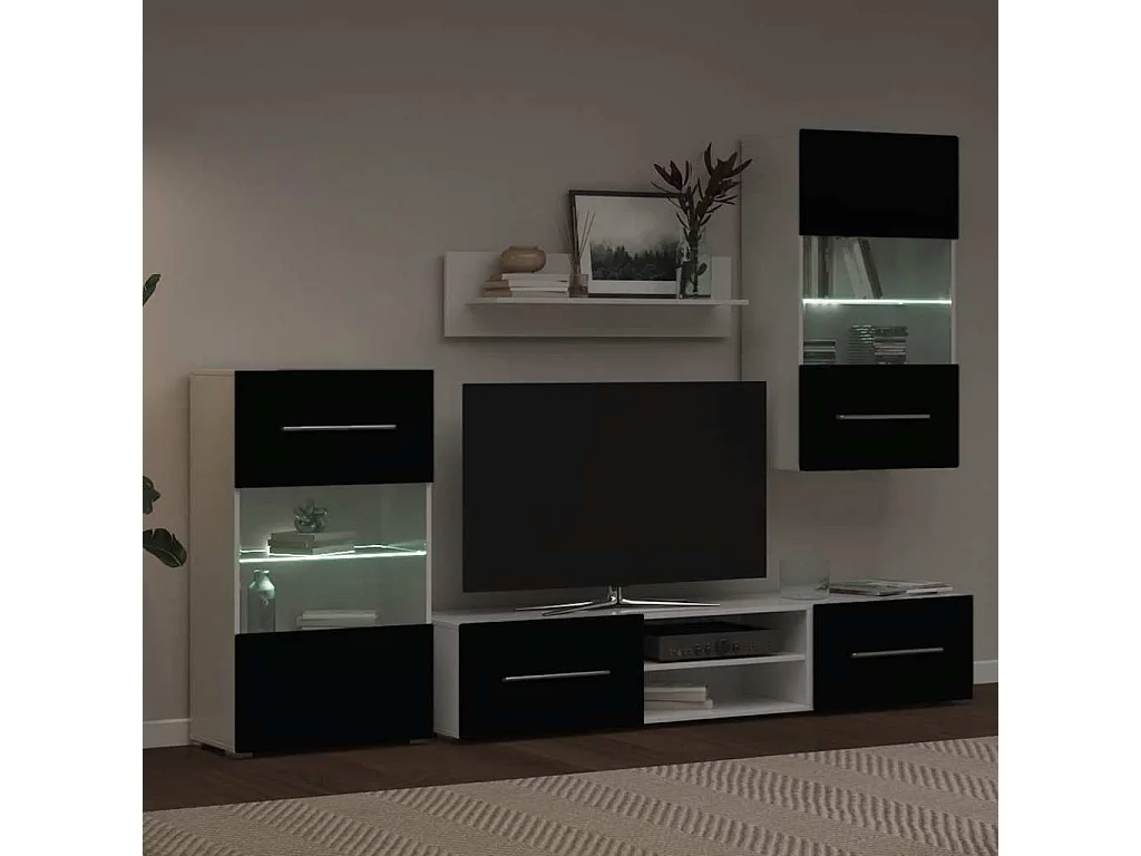 Mobile TV da parete 5 pezzi con illuminazione LED Nero