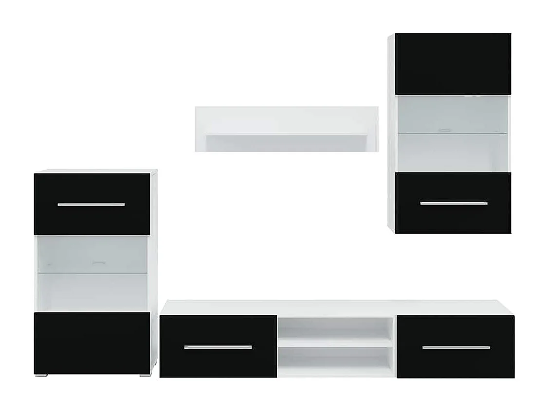 Mobile TV da parete 5 pezzi con illuminazione LED Nero