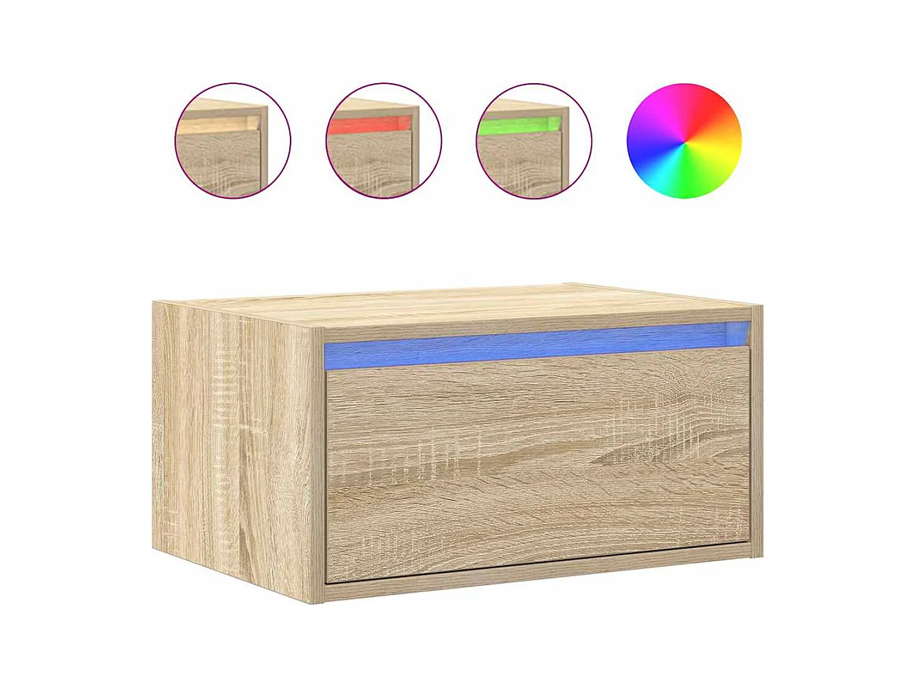 Table de chevet murale avec lumières LED chêne sonoma