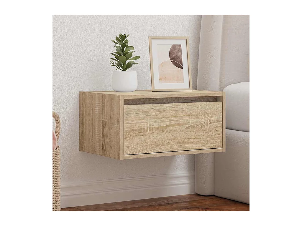 Table de chevet murale avec lumières LED chêne sonoma