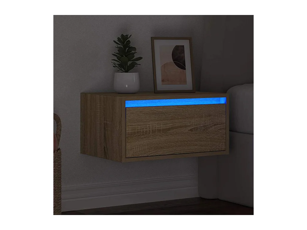 Table de chevet murale avec lumières LED chêne sonoma