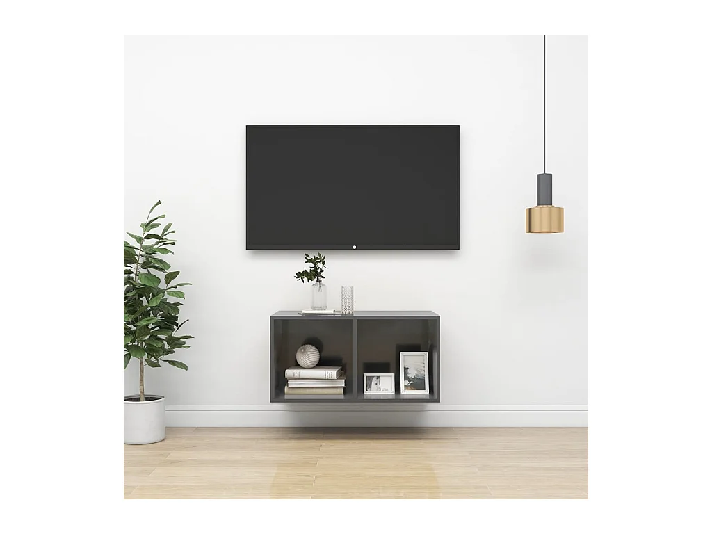 Meuble TV mural Gris brillant 37x37x72 cm Bois d’ingénierie