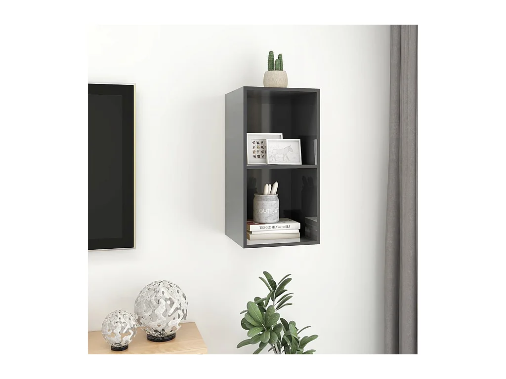 Meuble TV mural Gris brillant 37x37x72 cm Bois d’ingénierie