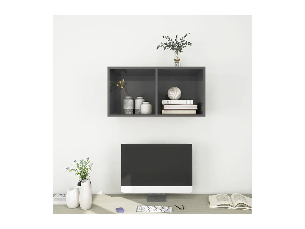 Meuble TV mural Gris brillant 37x37x72 cm Bois d’ingénierie