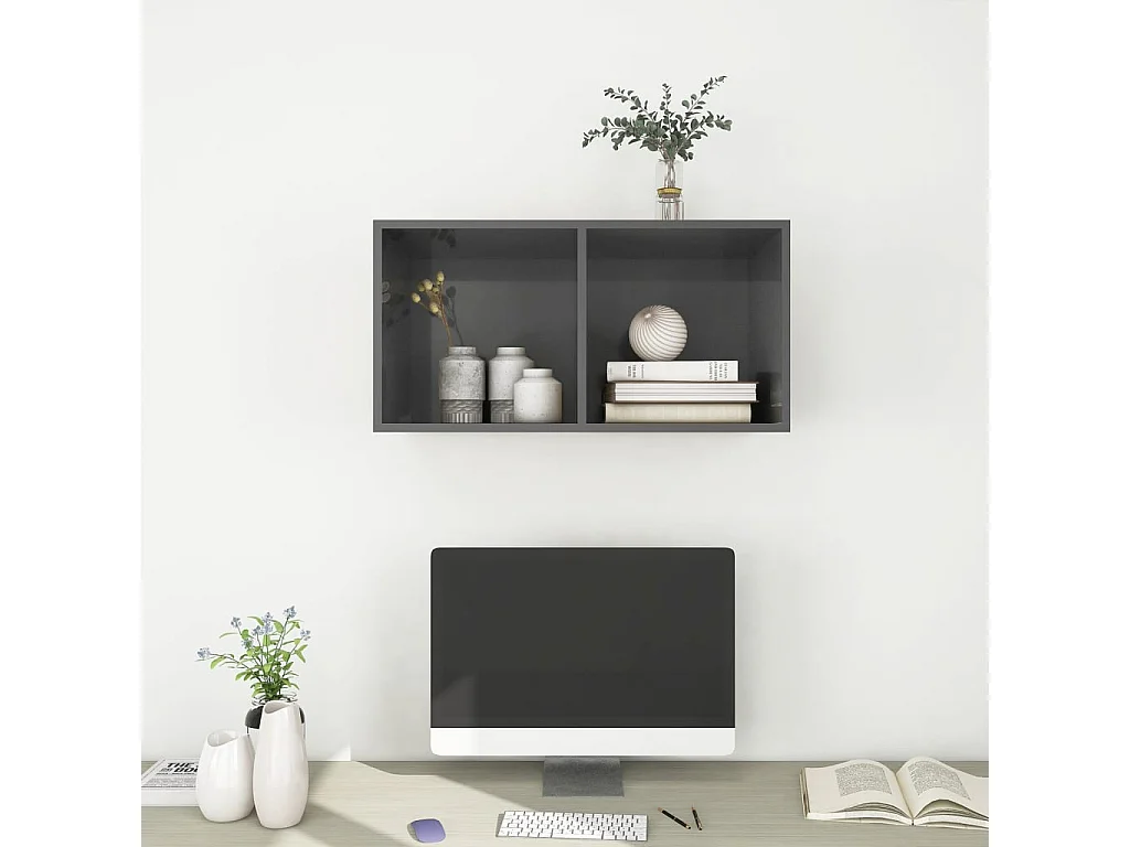 Meuble TV mural Gris brillant 37x37x72 cm Bois d’ingénierie