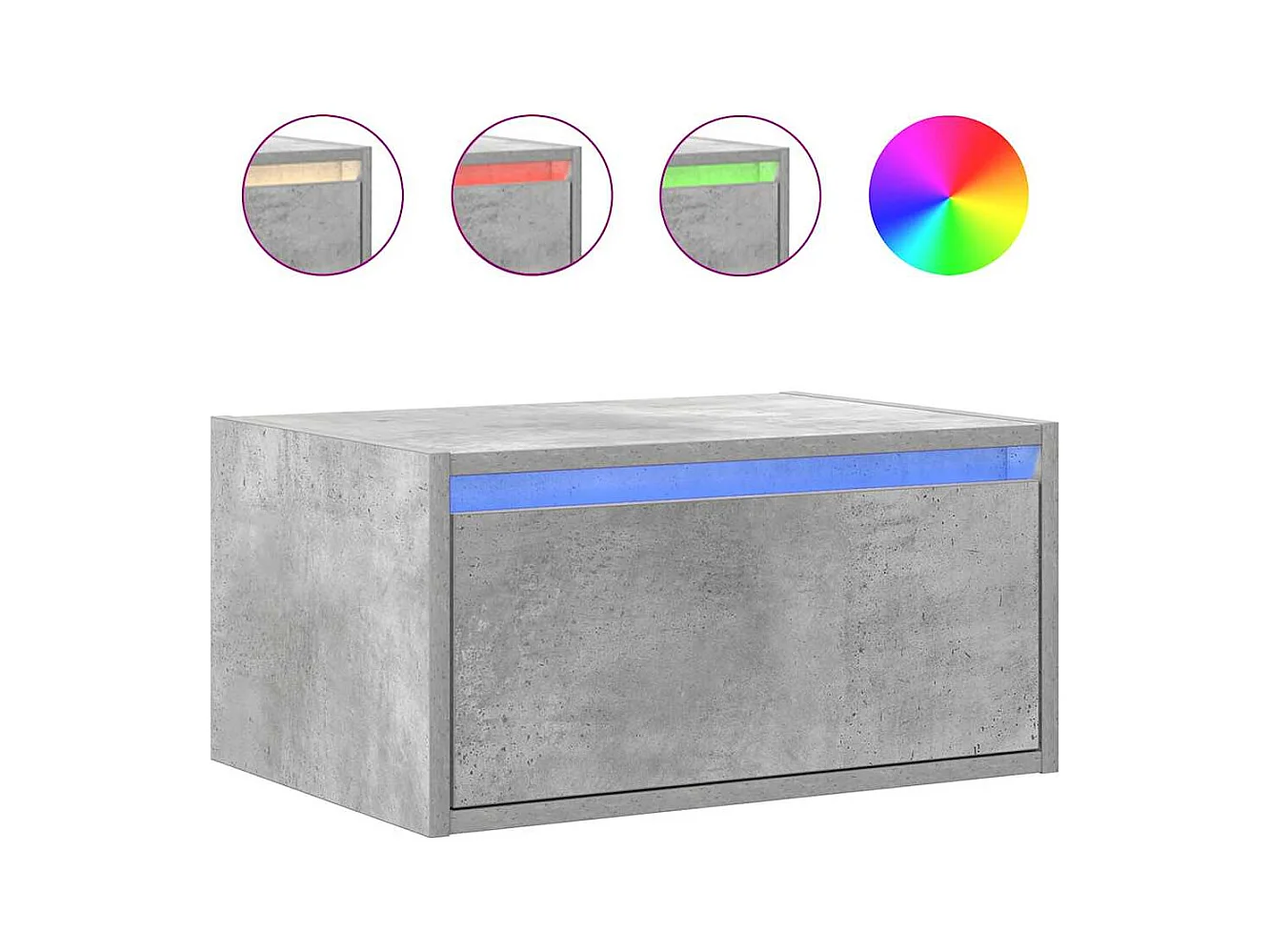 Table de chevet murale avec lumières LED gris béton