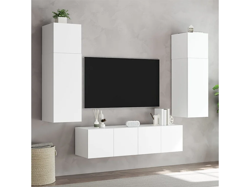 Wandmontierter TV-Schrank mit LED-Beleuchtung, weiß, 60x35x41 cm
