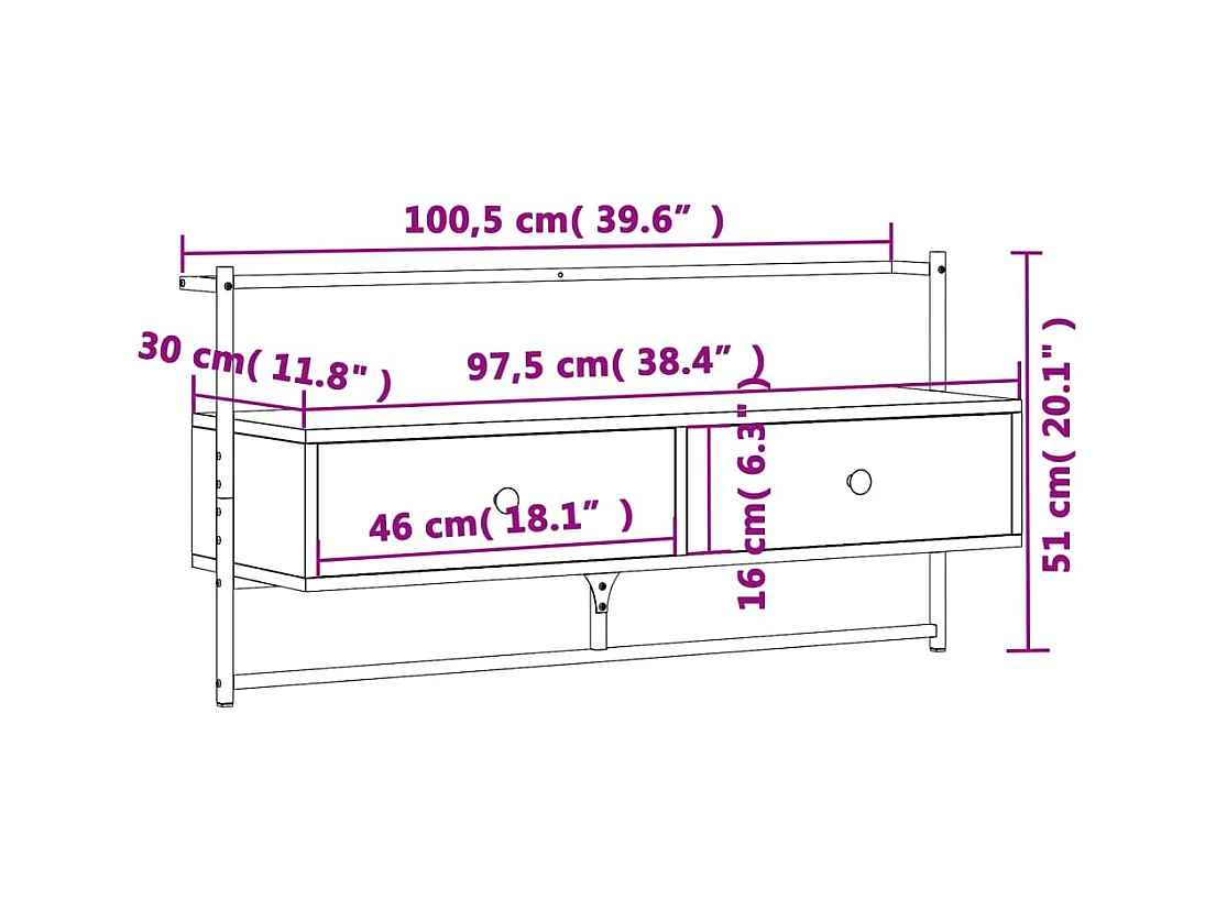 Mobile TV da parete Sonoma Grey 100,5x30x51 cm in legno ingegnerizzato