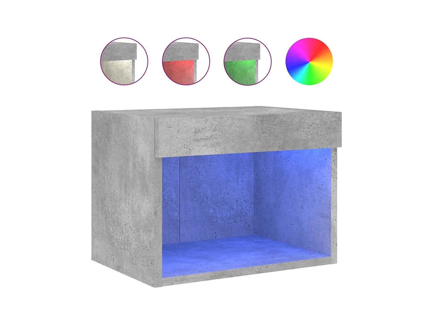 Table de chevet murale avec lumières LED gris béton