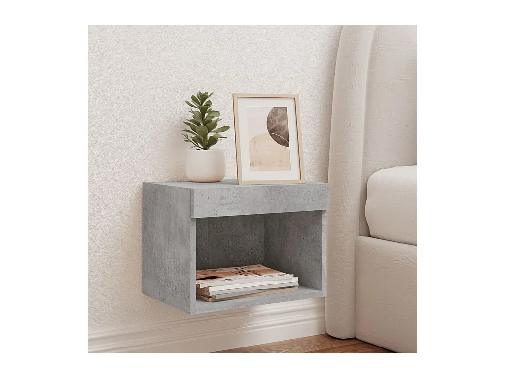 Table de chevet murale avec lumières LED gris béton