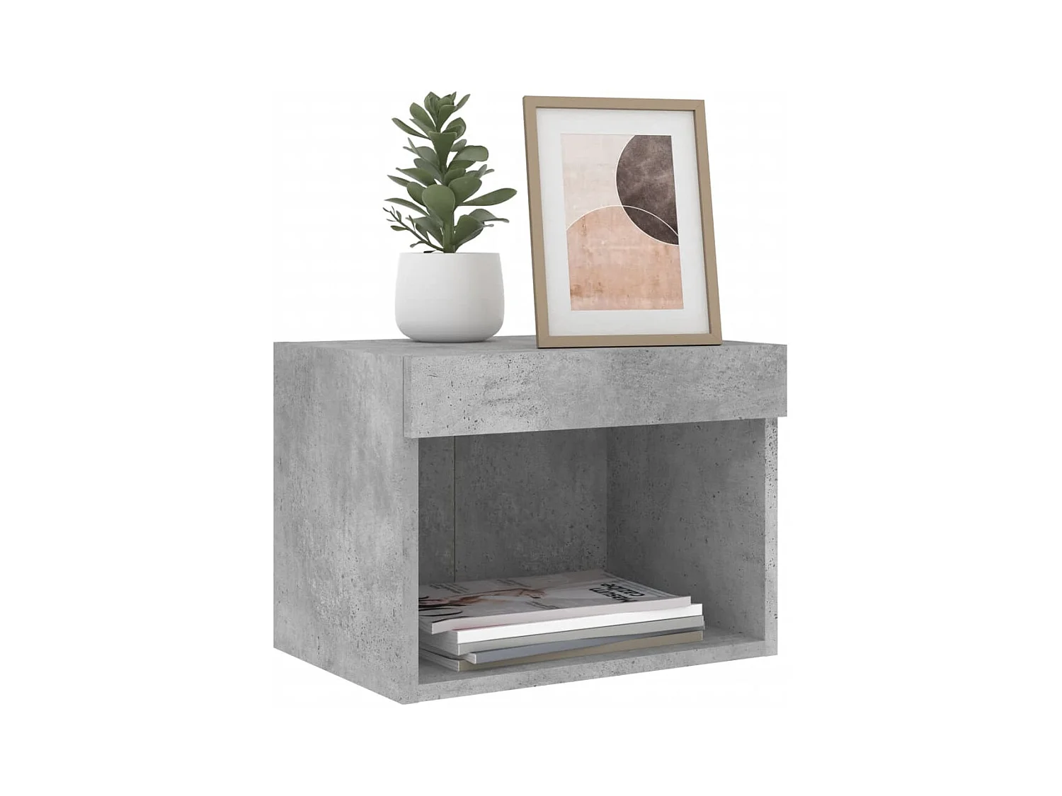 Table de chevet murale avec lumières LED gris béton