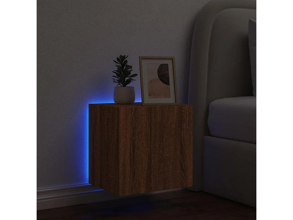 Mobile porta TV a parete con luci LED, rovere marrone, 40,5x35x40 cm