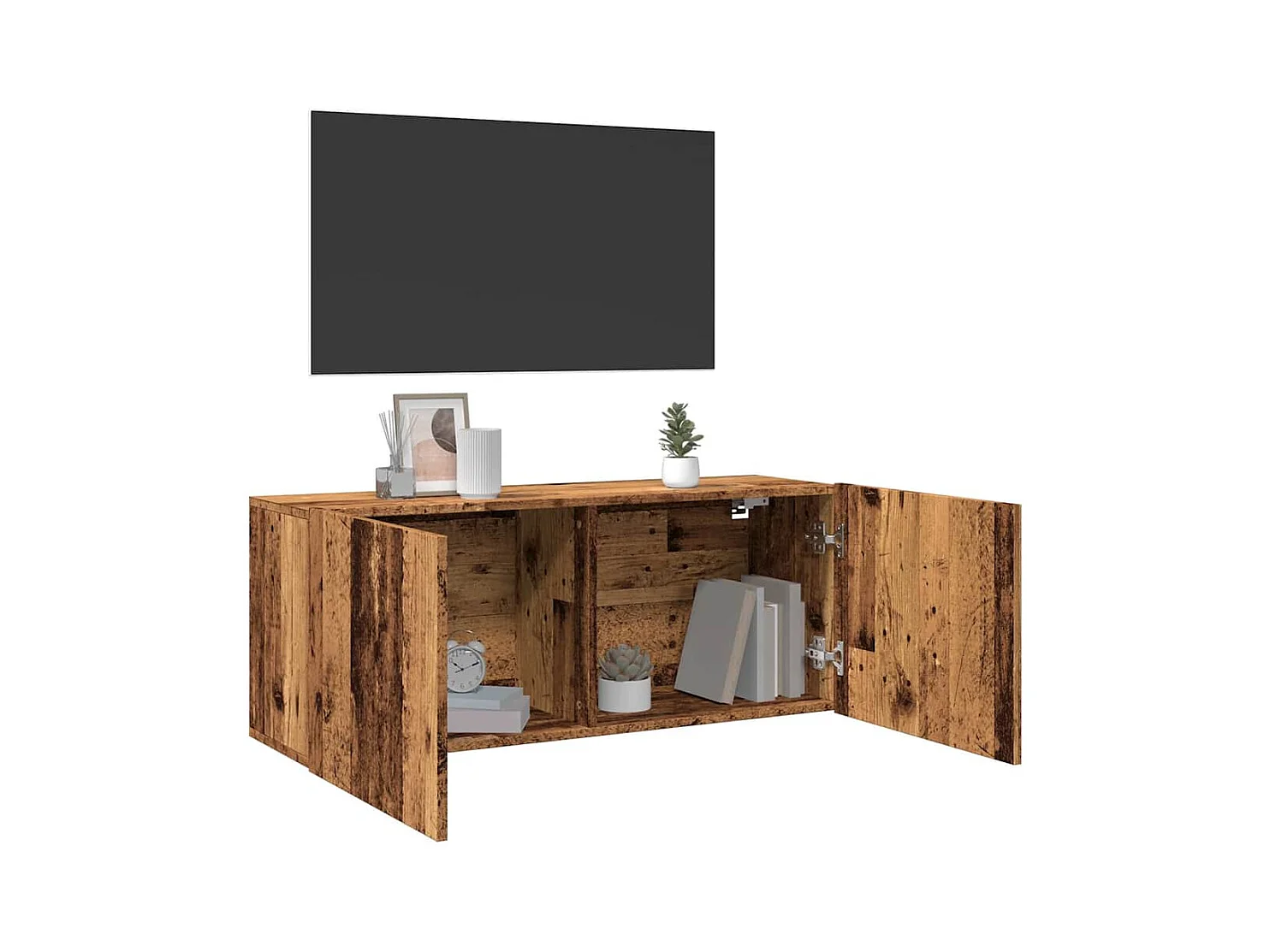 Meuble TV mural vieux bois 100x30x41 cm