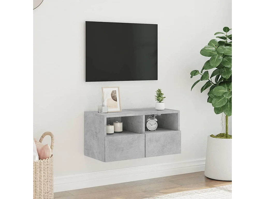 Betongrauer TV-Wandschrank 60x30x30 cm aus Holzwerkstoff