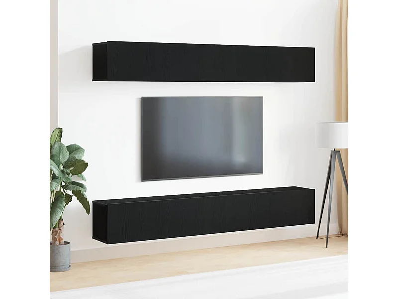 Set di mobili TV da 4 pezzi - Montaggio a parete in rovere nero