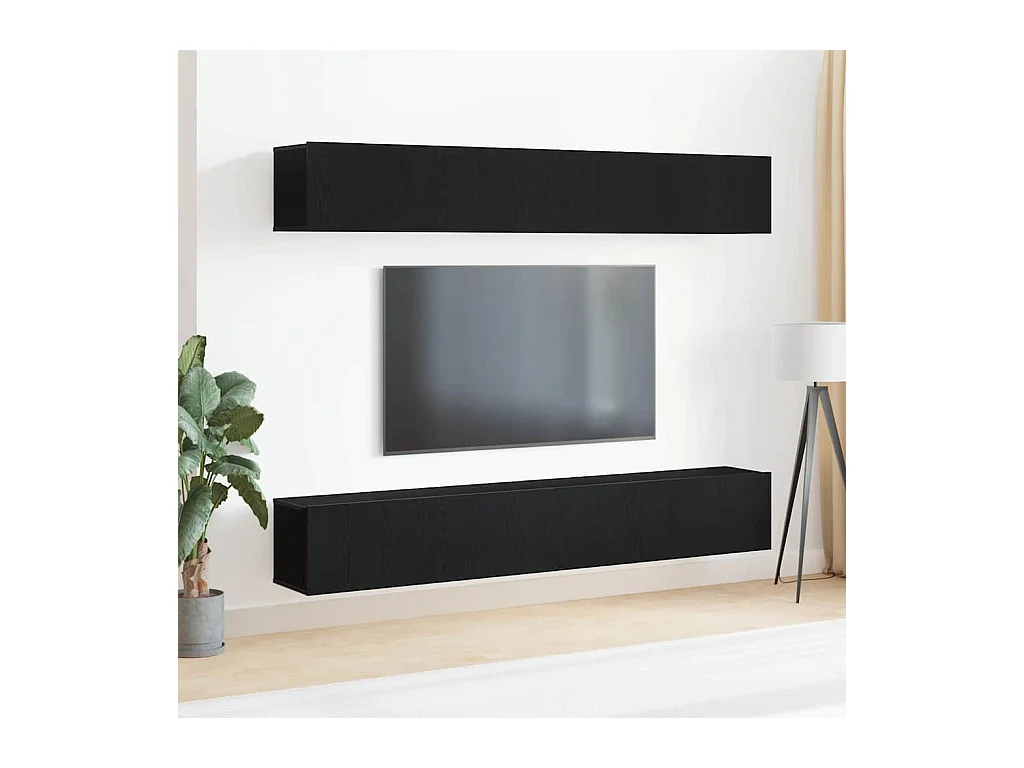Ensemble meuble TV 4 pièces - Fixé au mur en chêne noir