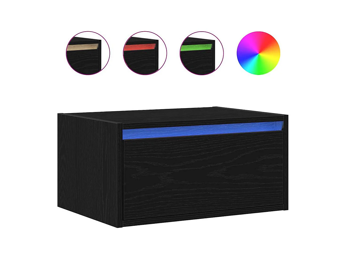 Table de chevet murale avec lumières LED chêne noir