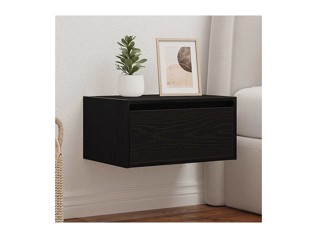 Table de chevet murale avec lumières LED chêne noir