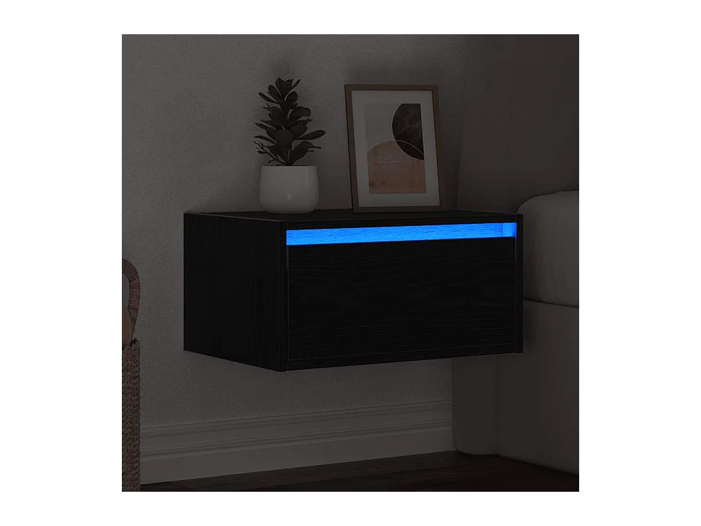 Table de chevet murale avec lumières LED chêne noir