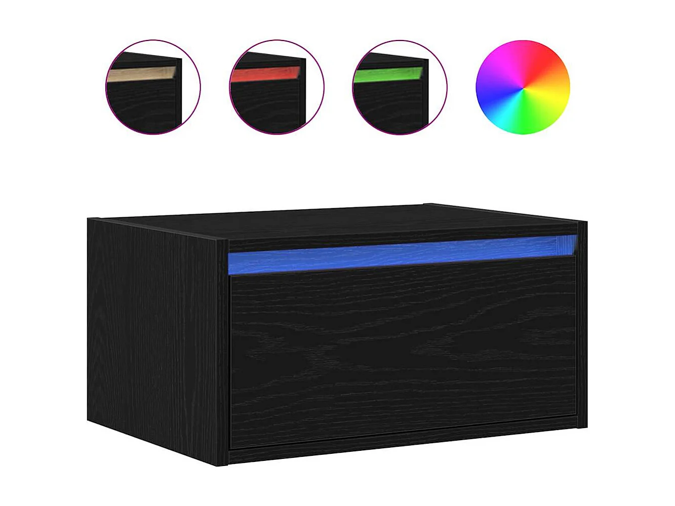 Table de chevet murale avec lumières LED chêne noir