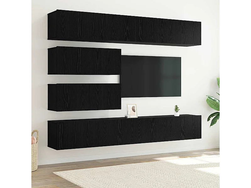 Set di 10 mobili TV in laminato nero e rovere - da parete