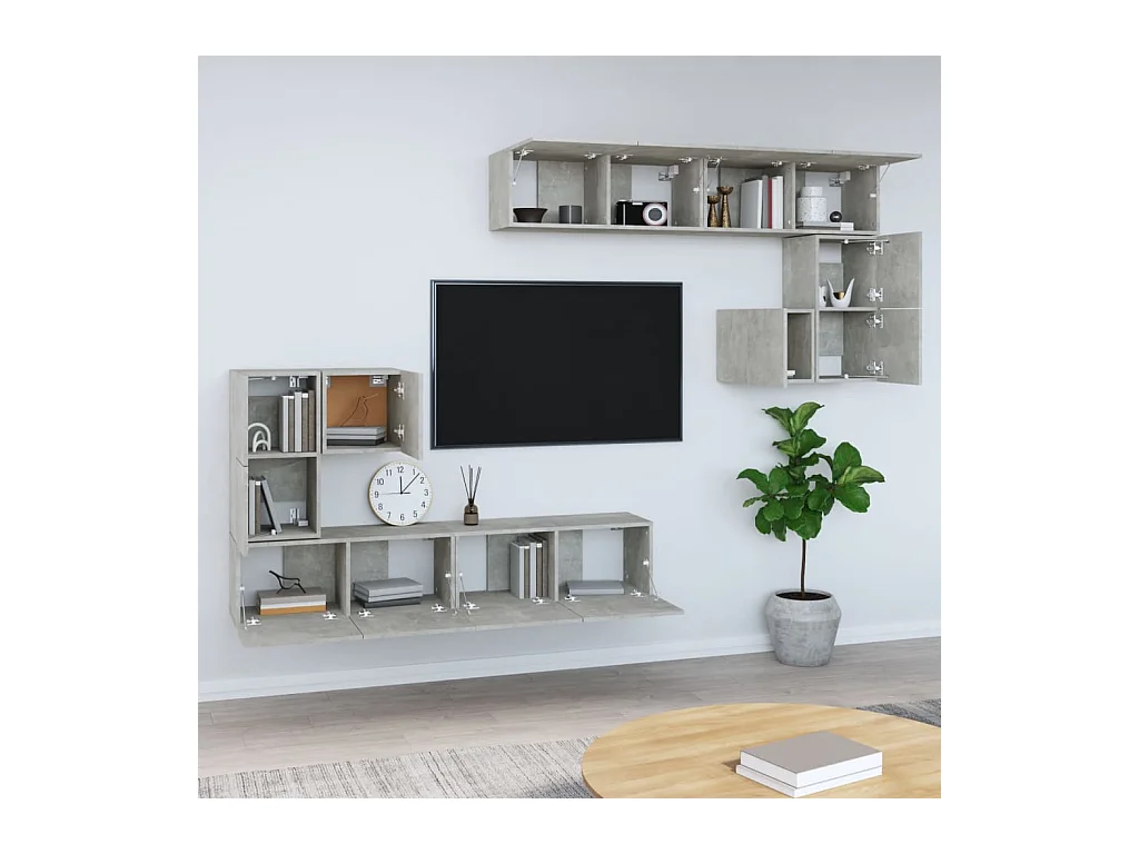 Betongrauer TV-Wandschrank aus Holzwerkstoff