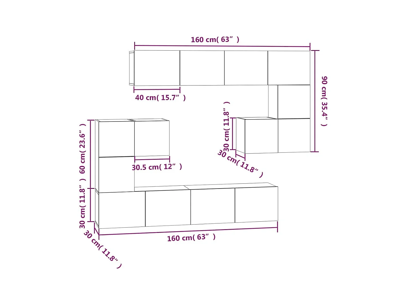 Betongrauer TV-Wandschrank aus Holzwerkstoff