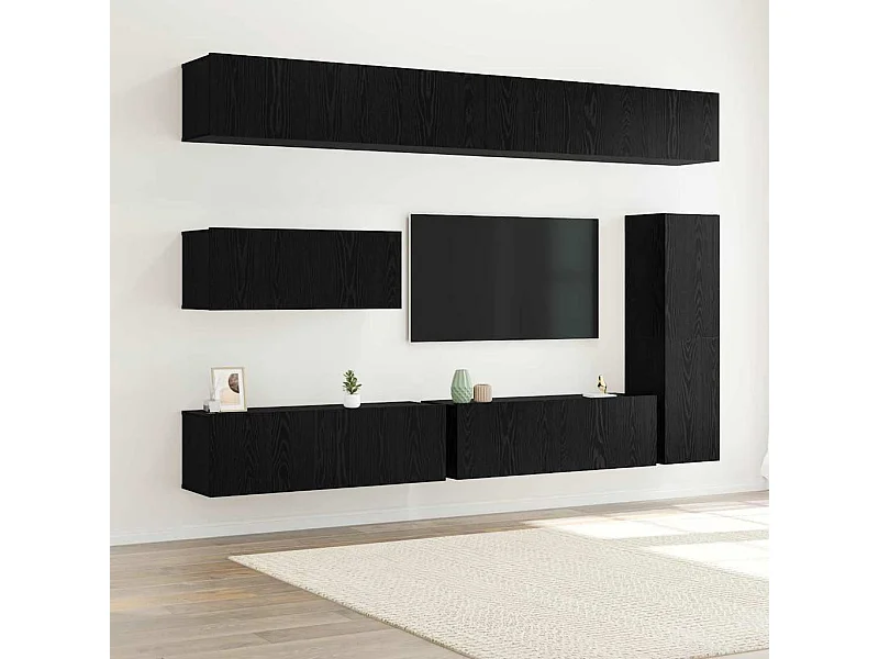 Set di mobili TV da 7 pezzi - Montaggio a parete - Legno ricostruito in rovere nero