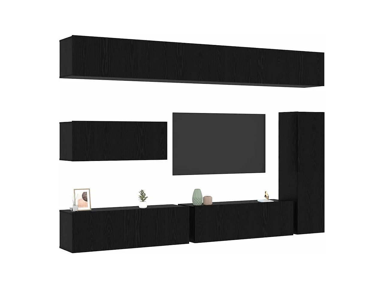 Ensemble de meuble TV 7 pièces - Montage mural - Chêne noir en bois reconstitué