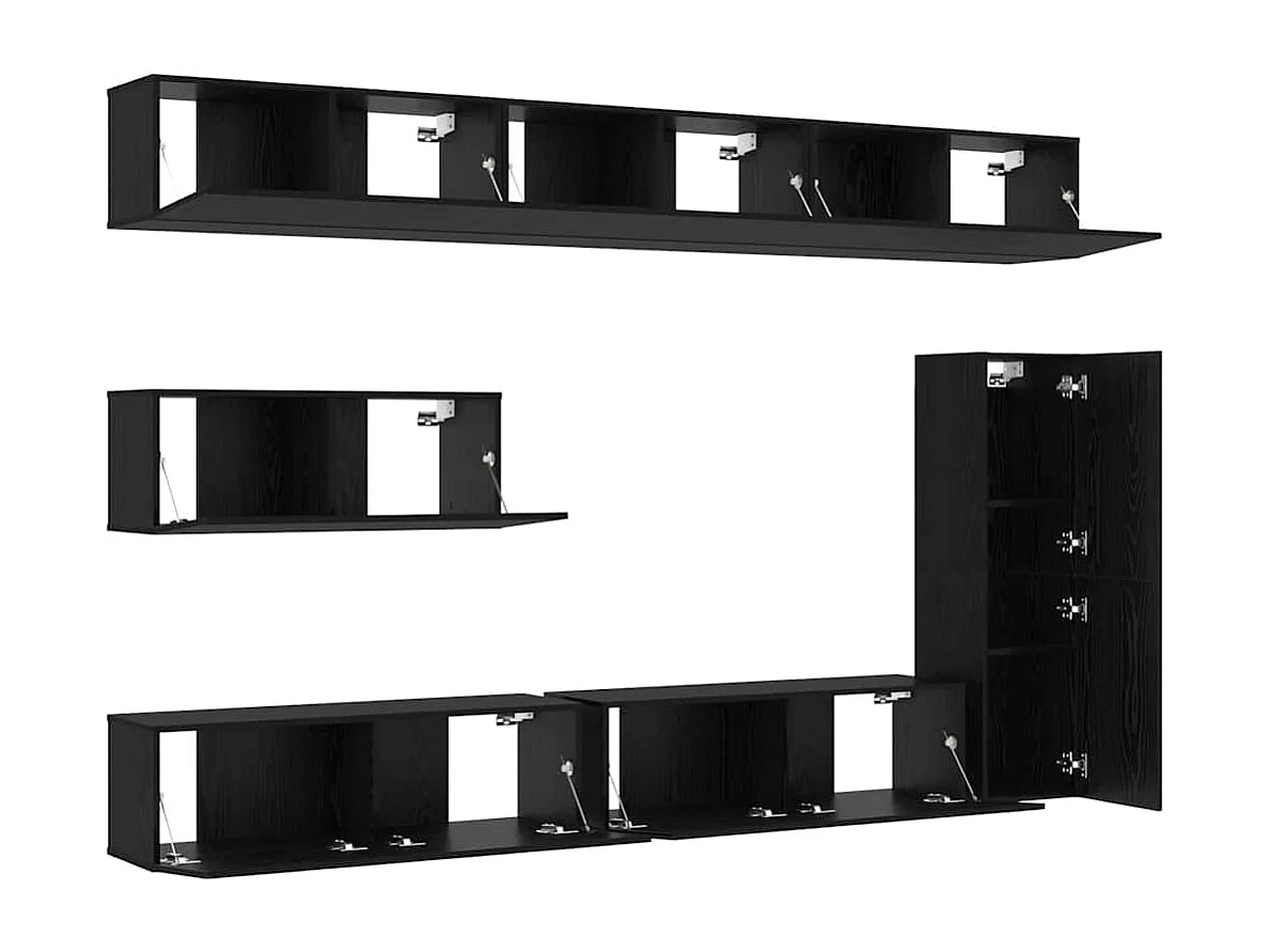 Set di mobili TV da 7 pezzi - Montaggio a parete - Legno ricostruito in rovere nero