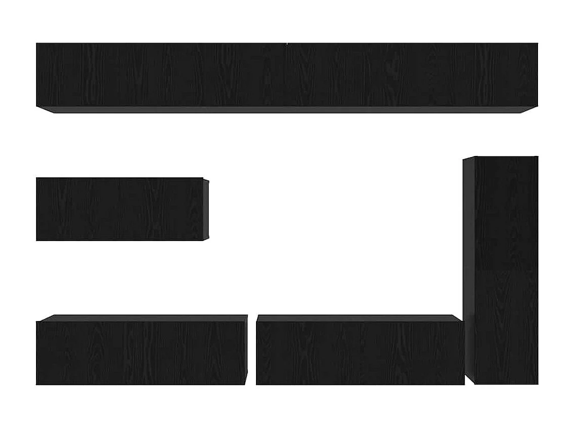 Set di mobili TV da 7 pezzi - Montaggio a parete - Legno ricostruito in rovere nero