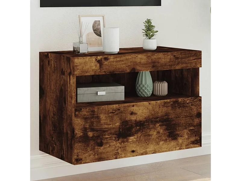 Mobile porta TV a parete con luci LED, rovere affumicato, 60x30x40 cm