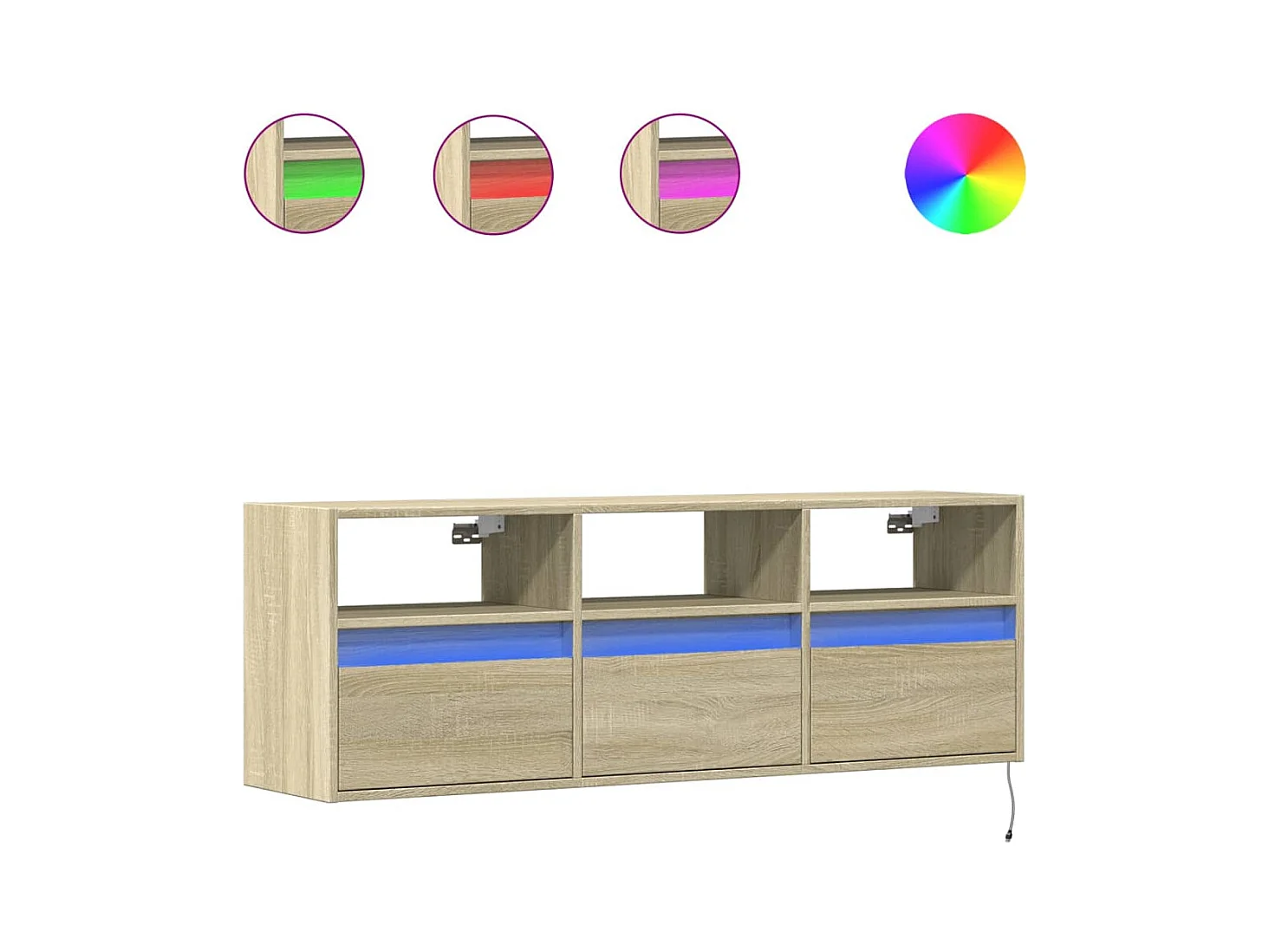 Wandmontierter TV-Schrank mit LED-Leuchten Sonoma-Eiche 130x31x45 cm