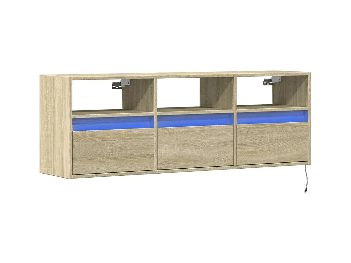 Wandmontierter TV-Schrank mit LED-Leuchten Sonoma-Eiche 130x31x45 cm