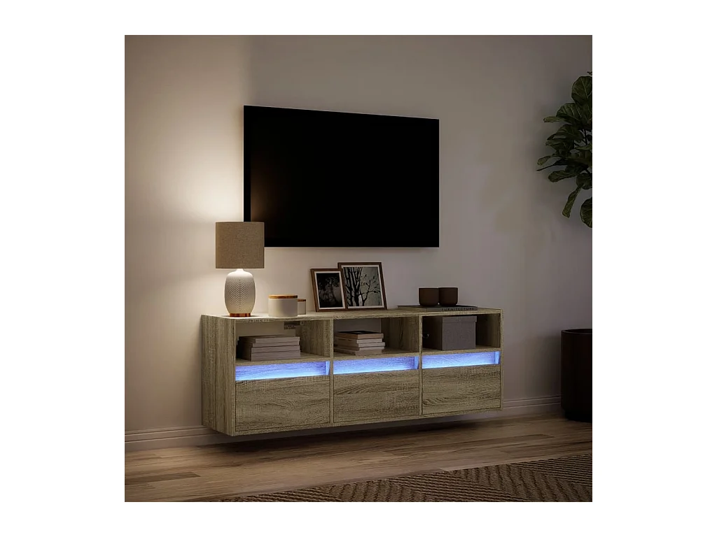 Wandmontierter TV-Schrank mit LED-Leuchten Sonoma-Eiche 130x31x45 cm