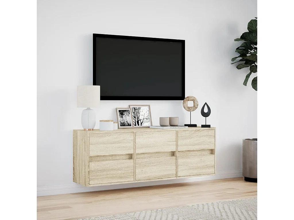 Mueble de TV de pared con luces LED roble Sonoma 130x31x45 cm