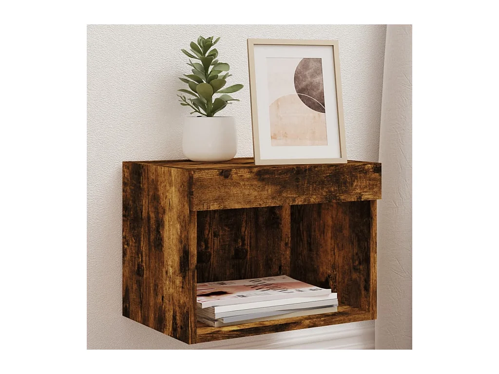 Table de chevet murale avec lumières LED chêne fumé