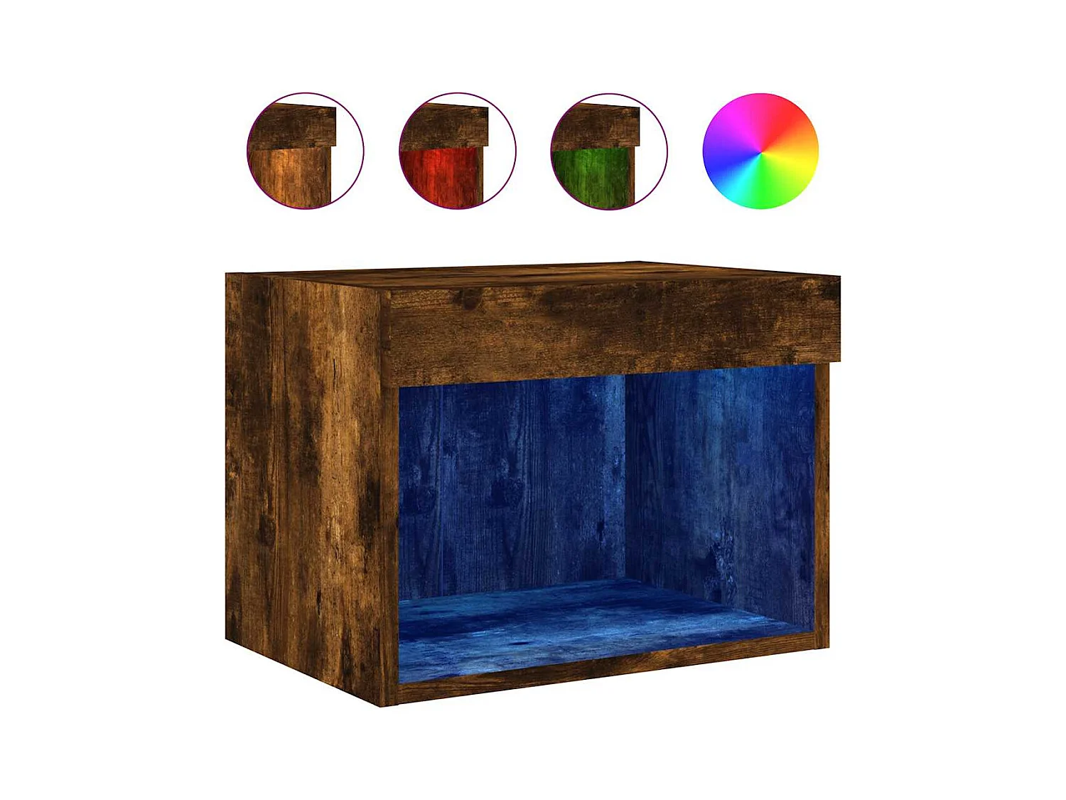 Table de chevet murale avec lumières LED chêne fumé