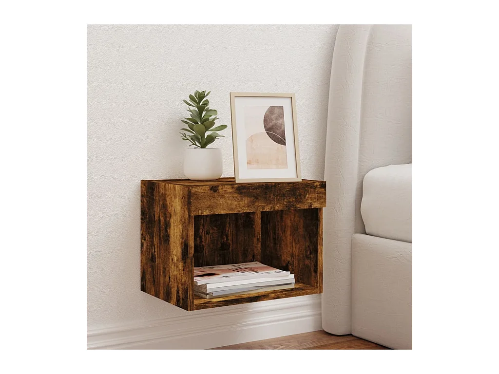 Table de chevet murale avec lumières LED chêne fumé