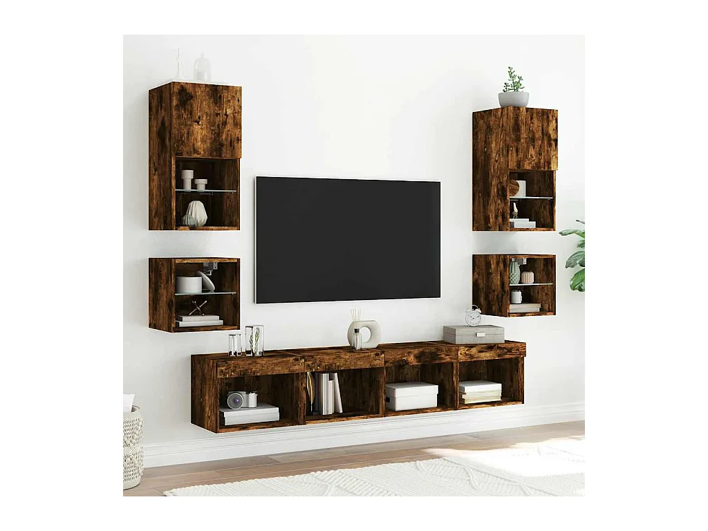 Table de chevet murale avec lumières LED chêne fumé