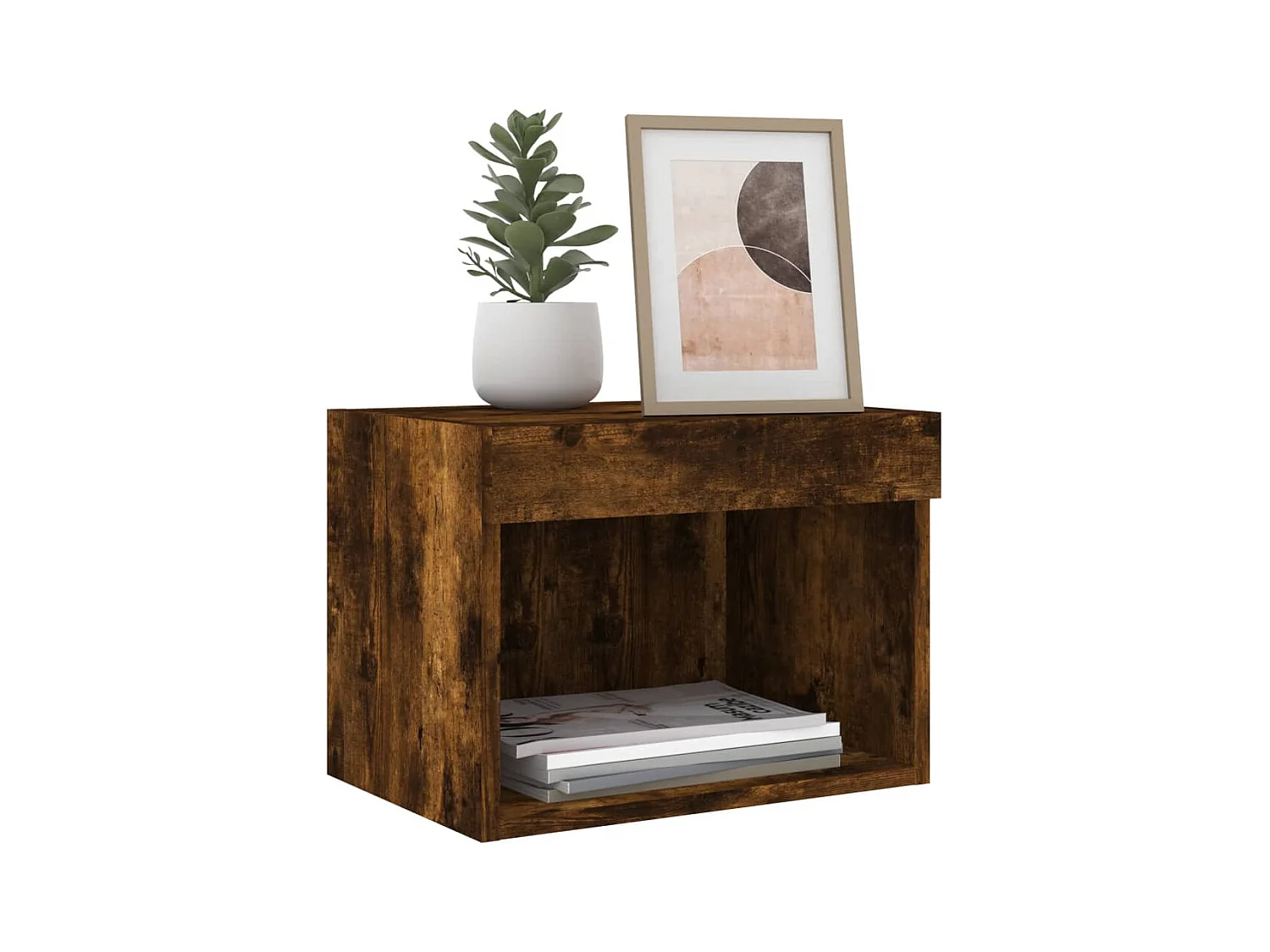 Table de chevet murale avec lumières LED chêne fumé