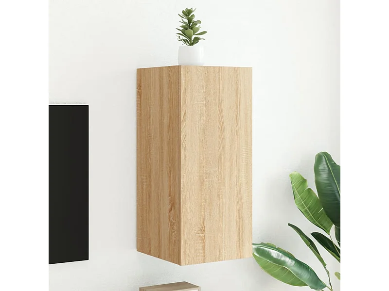 Mueble de TV de pared con luces LED roble Sonoma 30,5x35x70 cm
