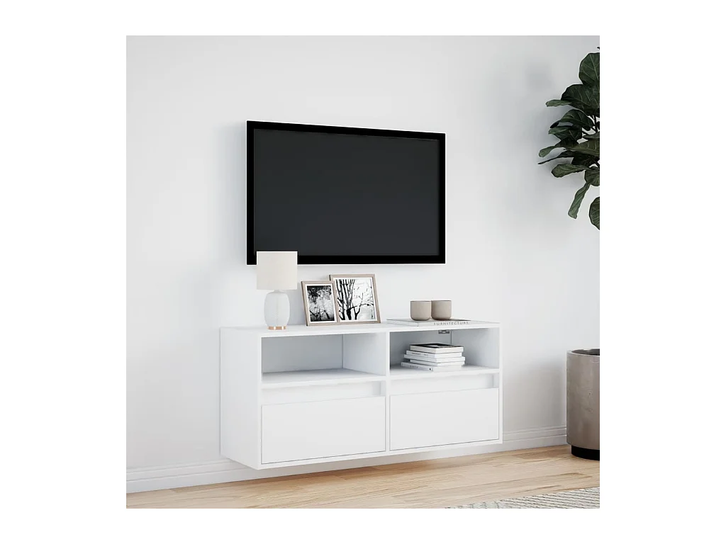 Mobile porta TV a parete con luci LED, bianco, 100x31x45 cm