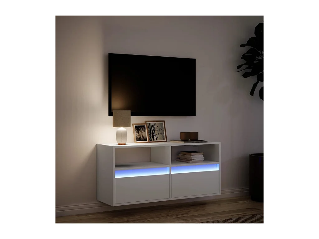 Mobile porta TV a parete con luci LED, bianco, 100x31x45 cm