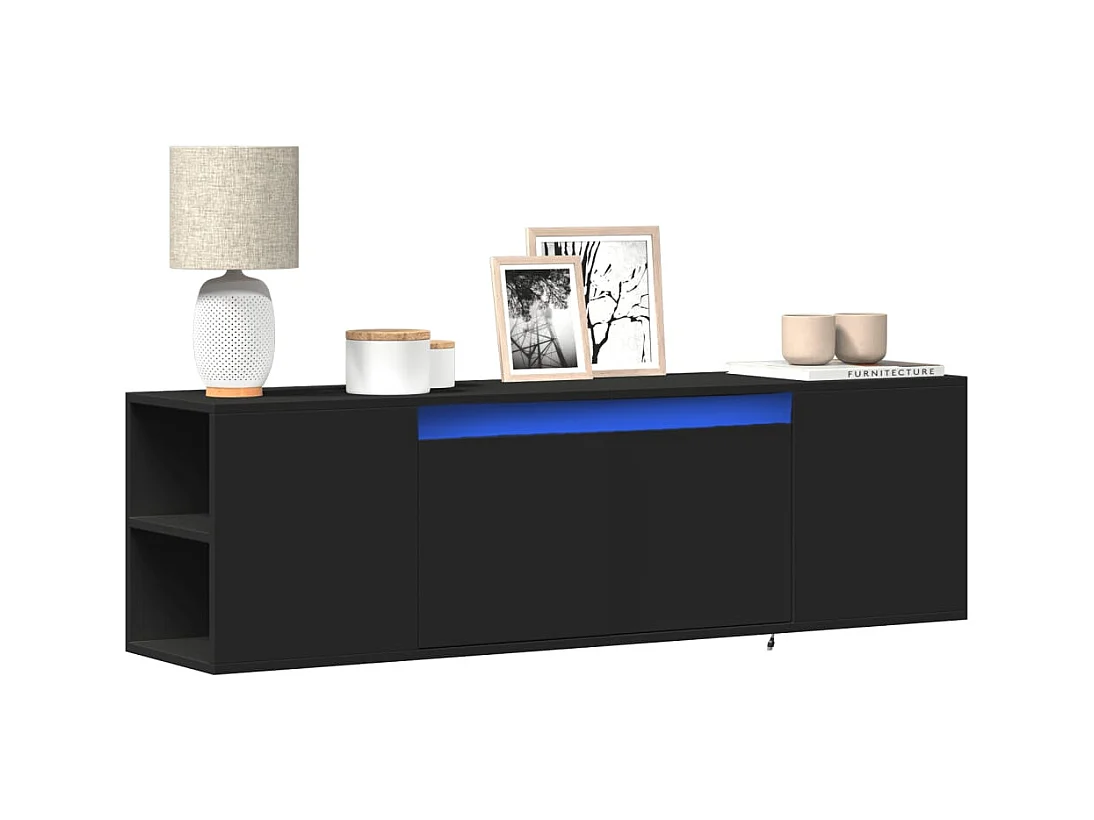 Wandmontierter TV-Schrank mit LED-Beleuchtung schwarz 135x31x39,5 cm